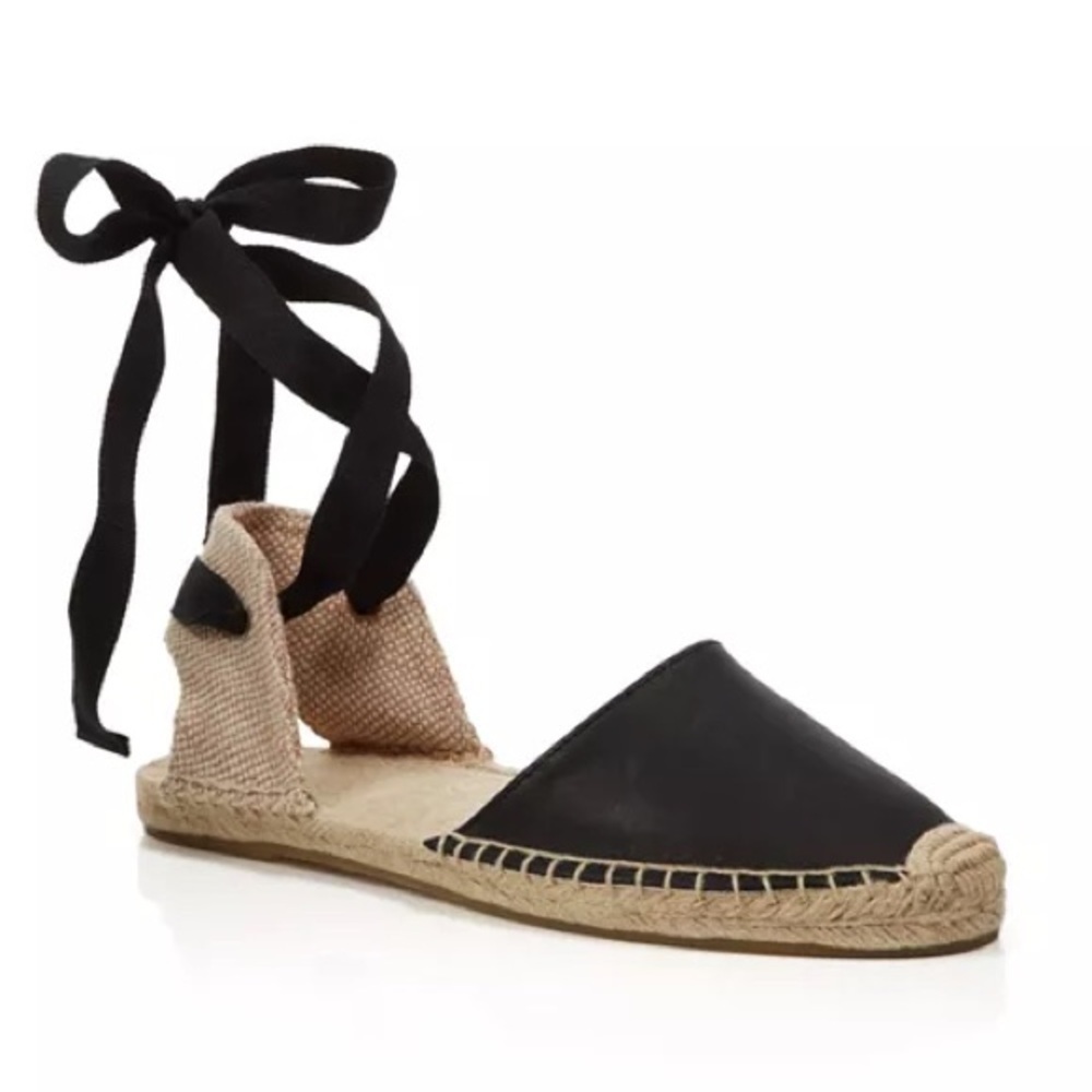 Soludos Black and Tan Ankle-Tie Espadrilles